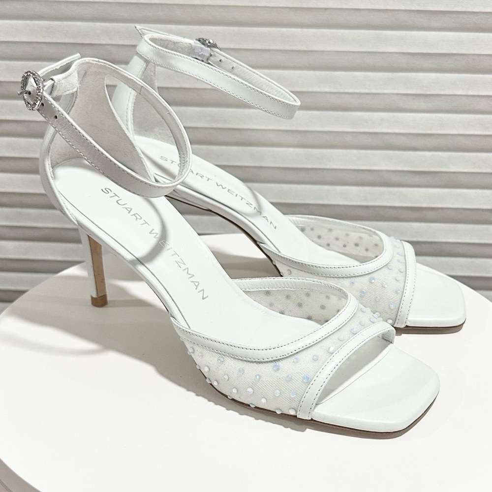 🌹STUART WEITZMAN 🌹 Nudistia Crystal Mesh Ankle-Strap Sandals Size: 6B - Picture 9 of 12